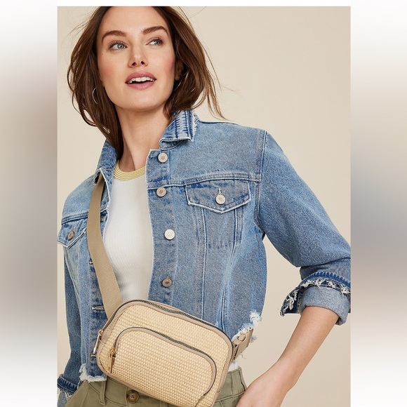 Maurices Handbags - Maurices Tan Crossbody Boho Woven Design with Leather Backing